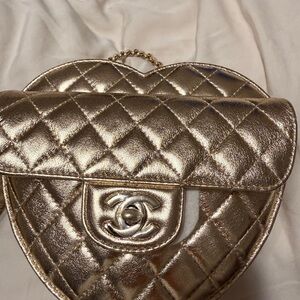 CHANEL Metallic Gold Heart Crossbody Bag